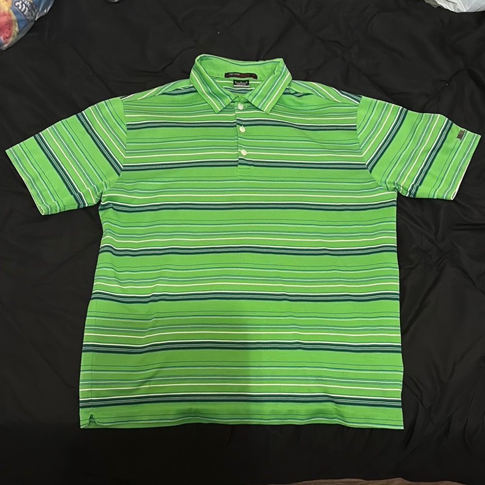 PGA Tour Men's Green Striped Polo Shirt Tiger Woods Collection